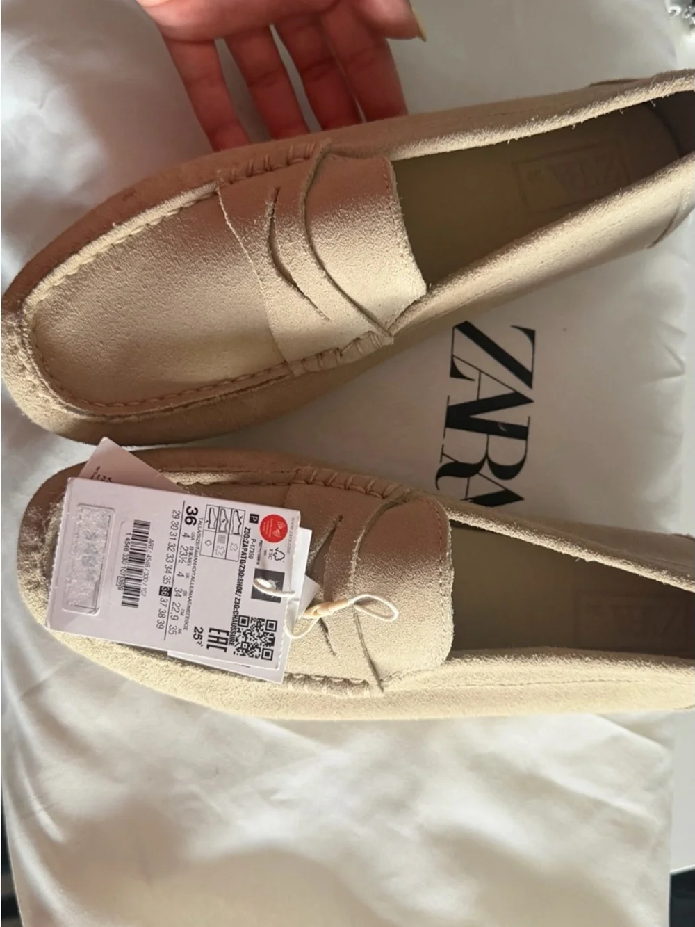ZARA Beige Suede-Look Penny Loafers